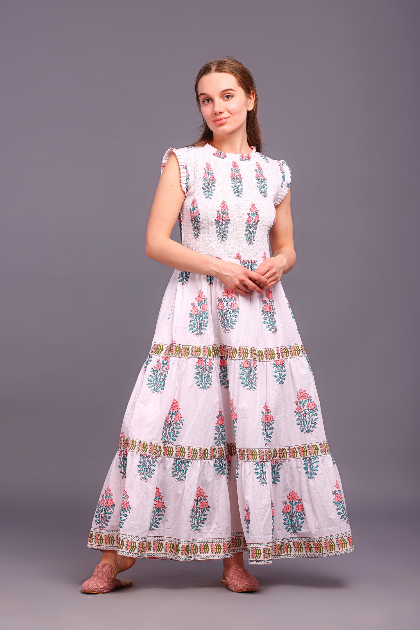 Hand Block Printed dress| Summer Dress| Cotton Dress| Floral print| Handmade| Made in India Block Print Dress| Cotton adjustable body dress (Copy)