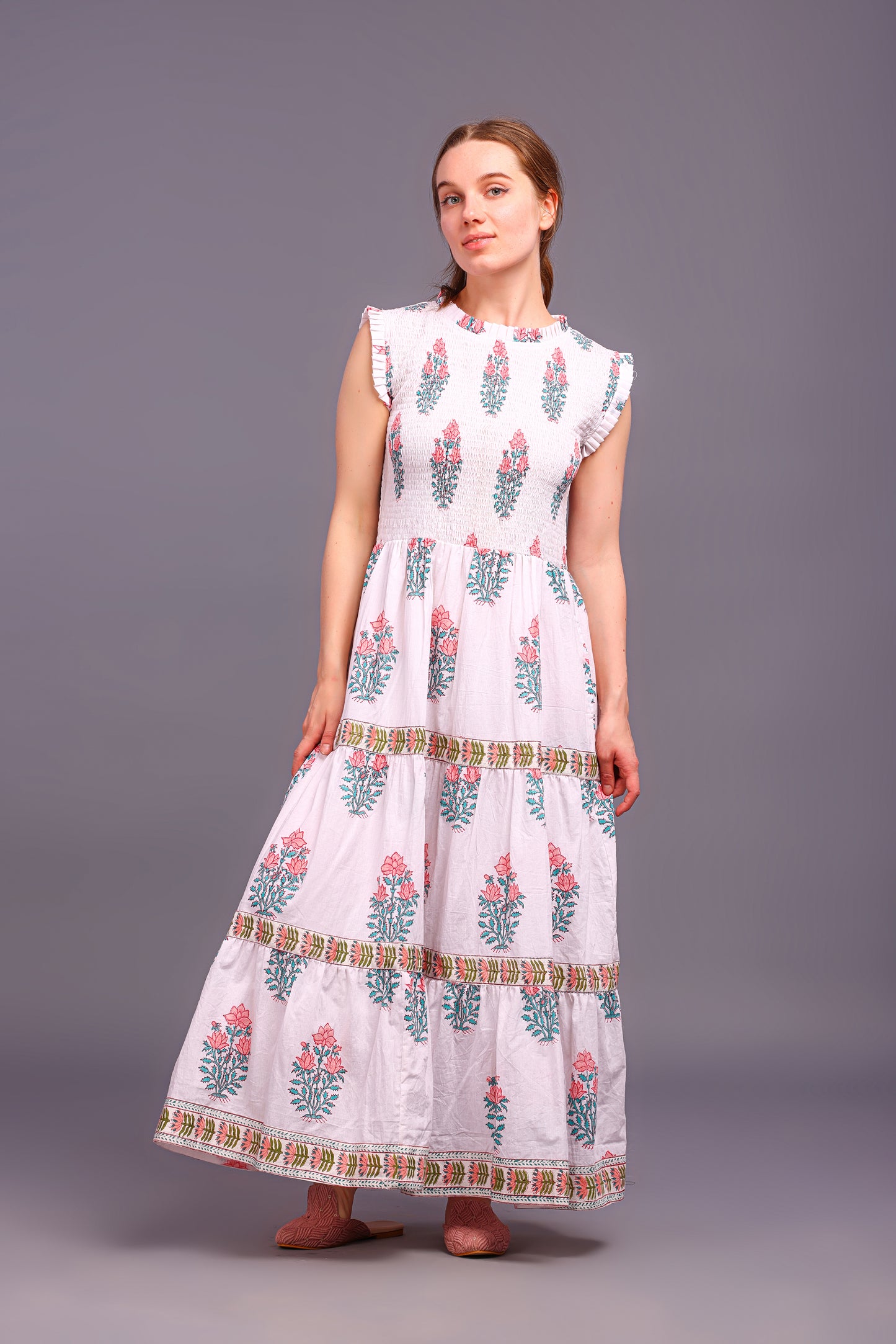 Hand Block Printed dress| Summer Dress| Cotton Dress| Floral print| Handmade| Made in India Block Print Dress| Cotton adjustable body dress (Copy)