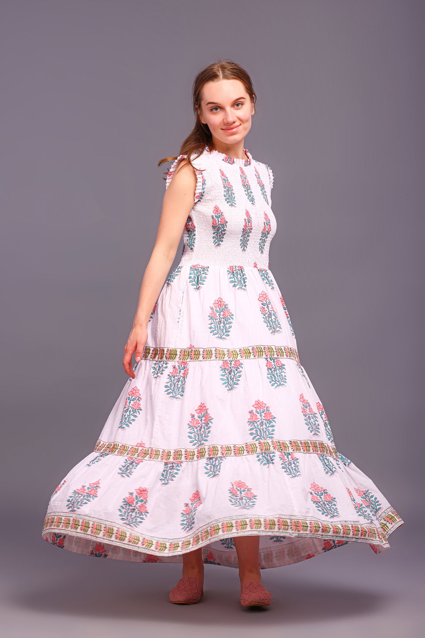 Hand Block Printed dress| Summer Dress| Cotton Dress| Floral print| Handmade| Made in India Block Print Dress| Cotton adjustable body dress (Copy)