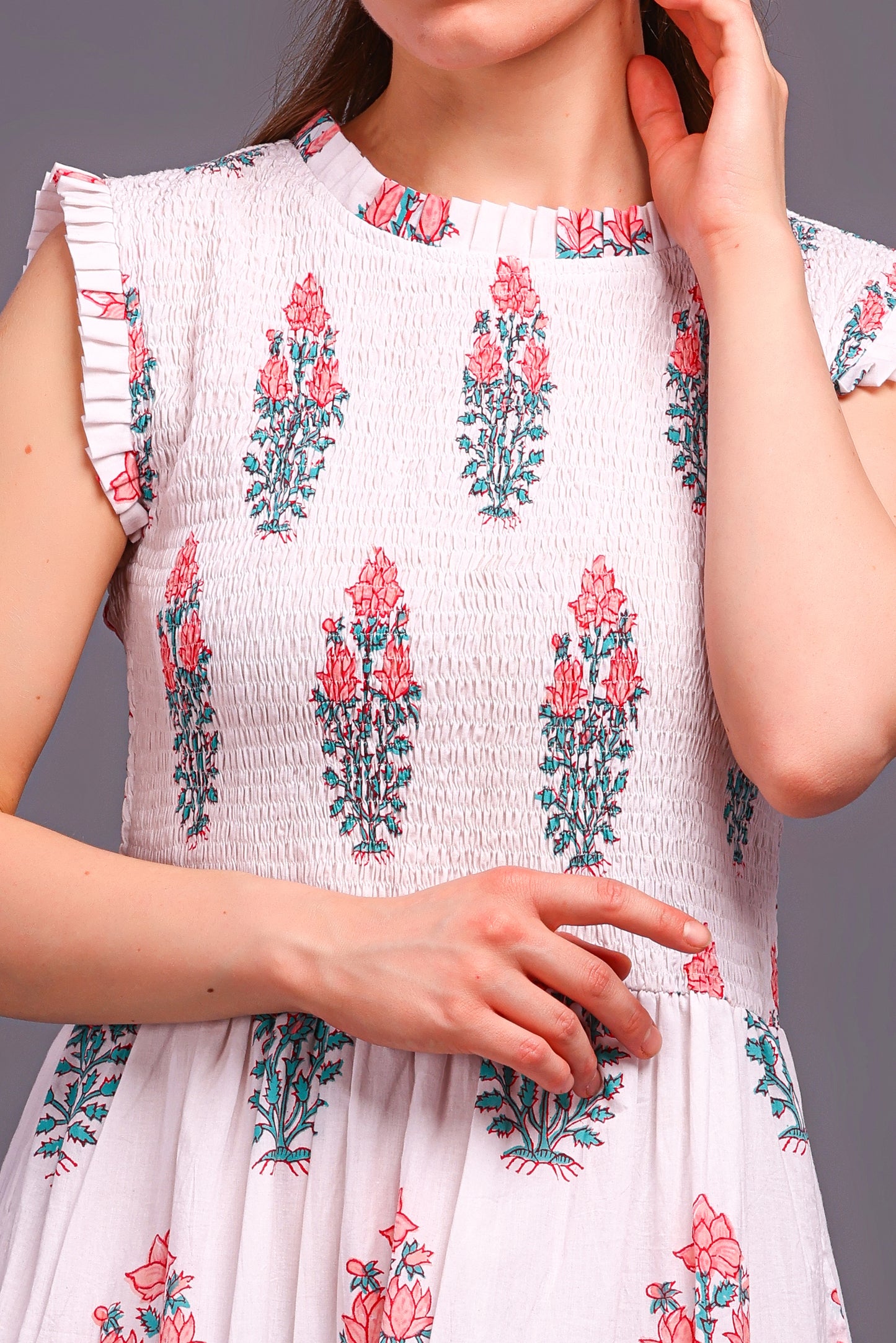 Hand Block Printed dress| Summer Dress| Cotton Dress| Floral print| Handmade| Made in India Block Print Dress| Cotton adjustable body dress (Copy)