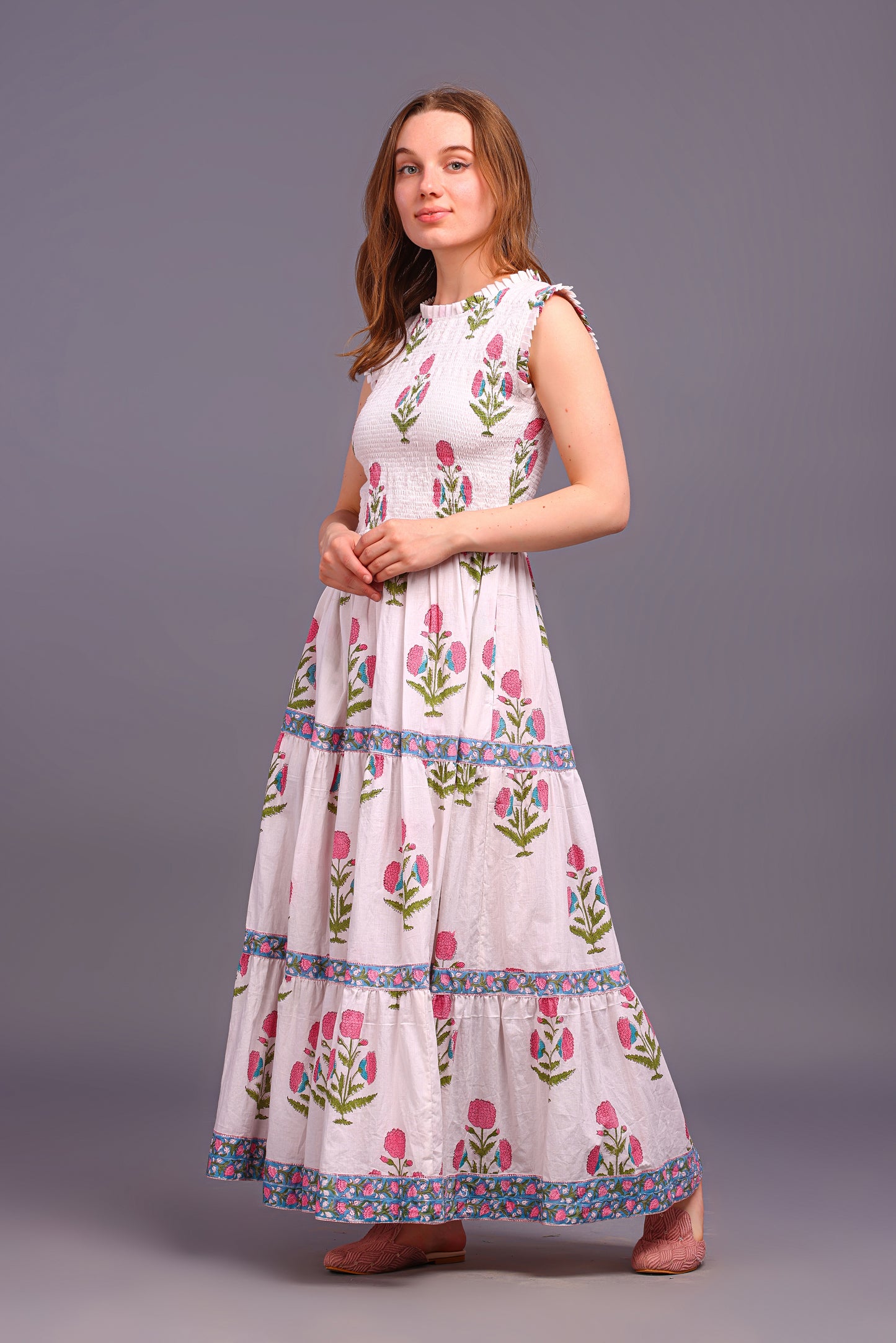 Hand Block Printed dress| Summer Dress| Cotton Dress| Floral print| Handmade| Made in India Block Print Dress| Cotton adjustable body dress