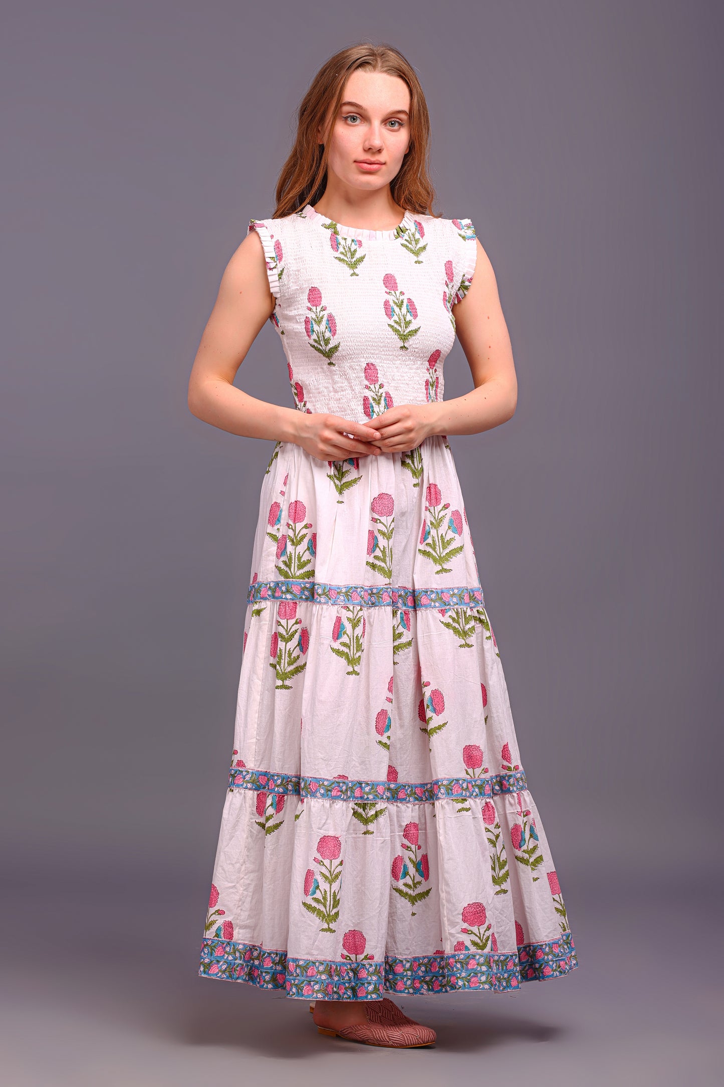 Hand Block Printed dress| Summer Dress| Cotton Dress| Floral print| Handmade| Made in India Block Print Dress| Cotton adjustable body dress