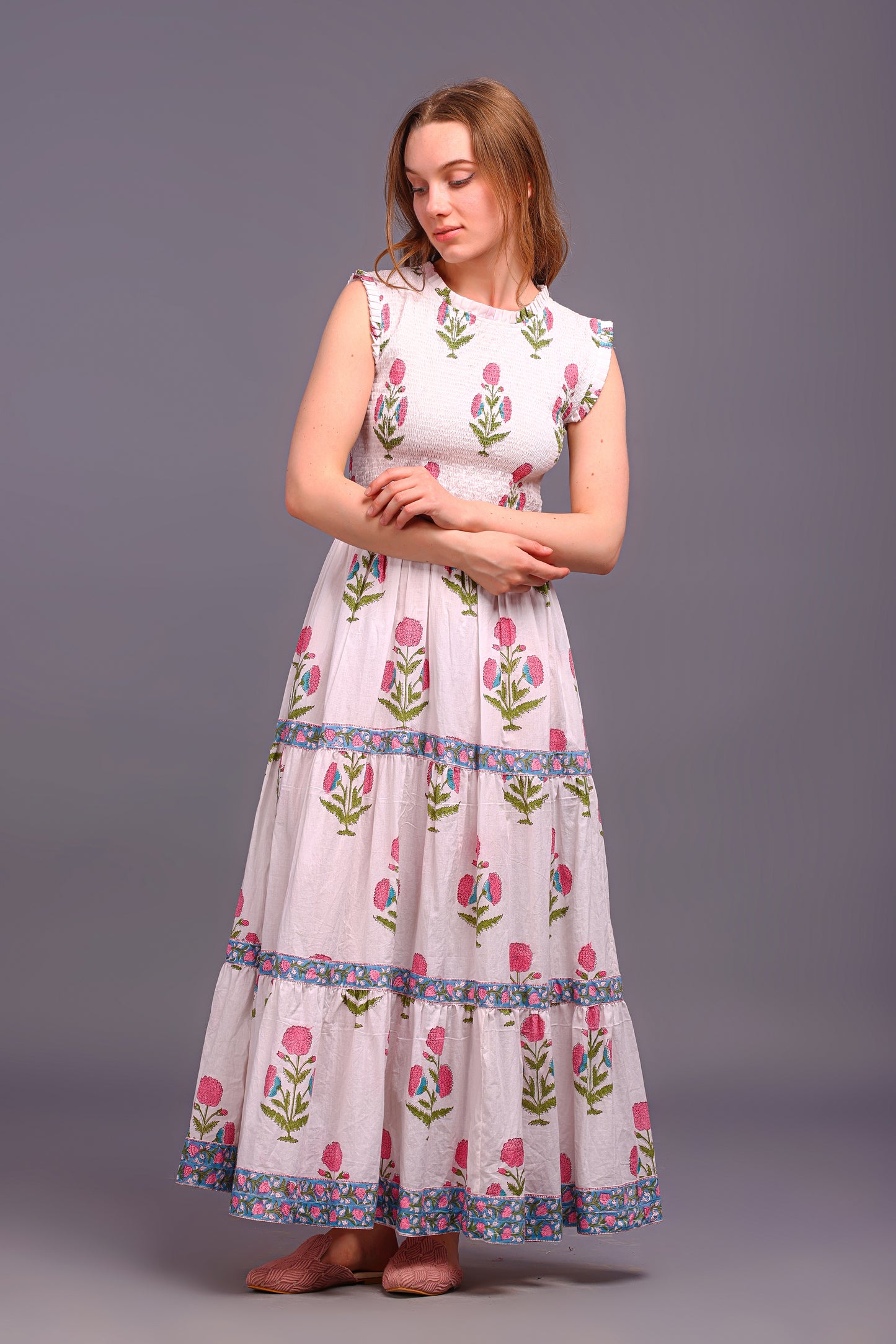 Hand Block Printed dress| Summer Dress| Cotton Dress| Floral print| Handmade| Made in India Block Print Dress| Cotton adjustable body dress