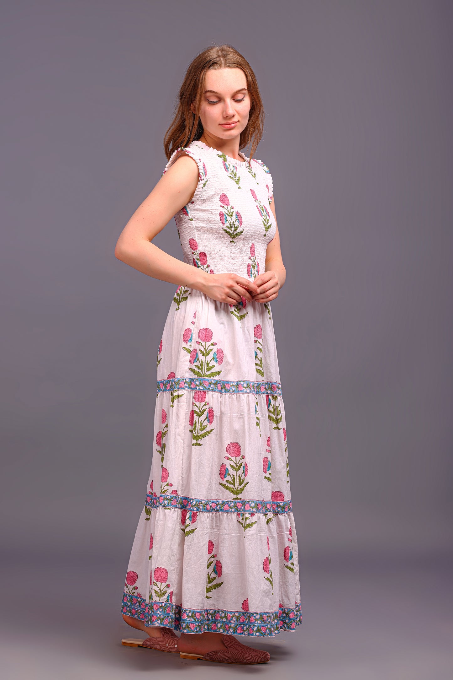 Hand Block Printed dress| Summer Dress| Cotton Dress| Floral print| Handmade| Made in India Block Print Dress| Cotton adjustable body dress