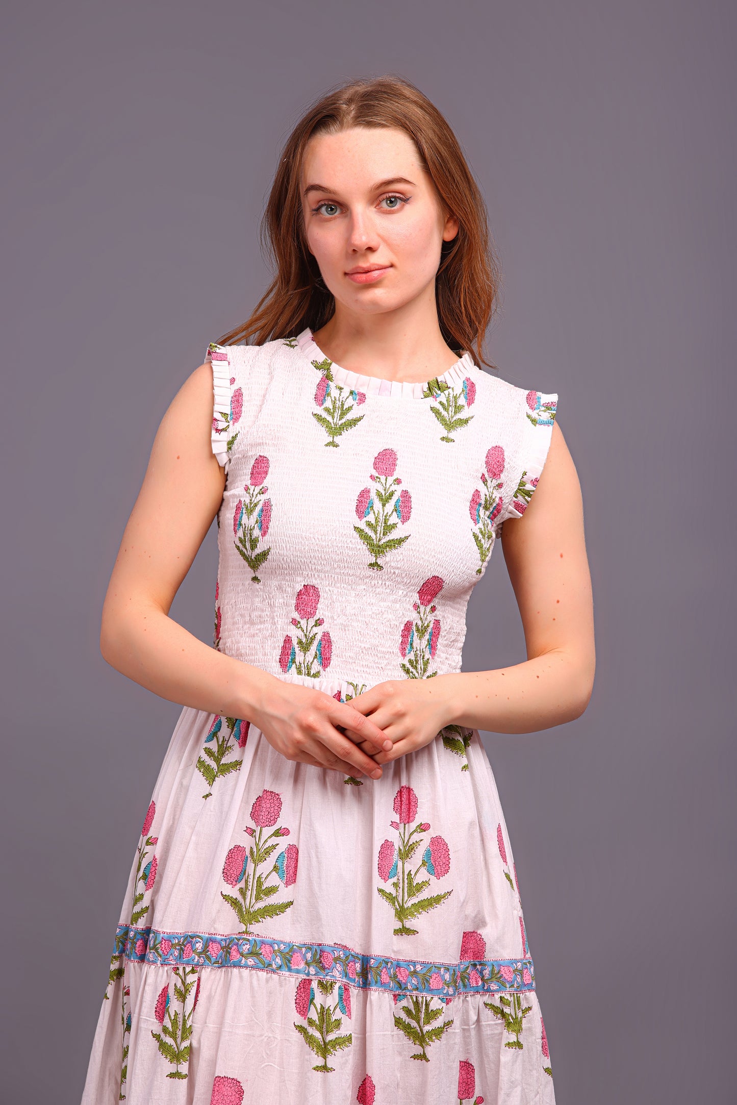 Hand Block Printed dress| Summer Dress| Cotton Dress| Floral print| Handmade| Made in India Block Print Dress| Cotton adjustable body dress