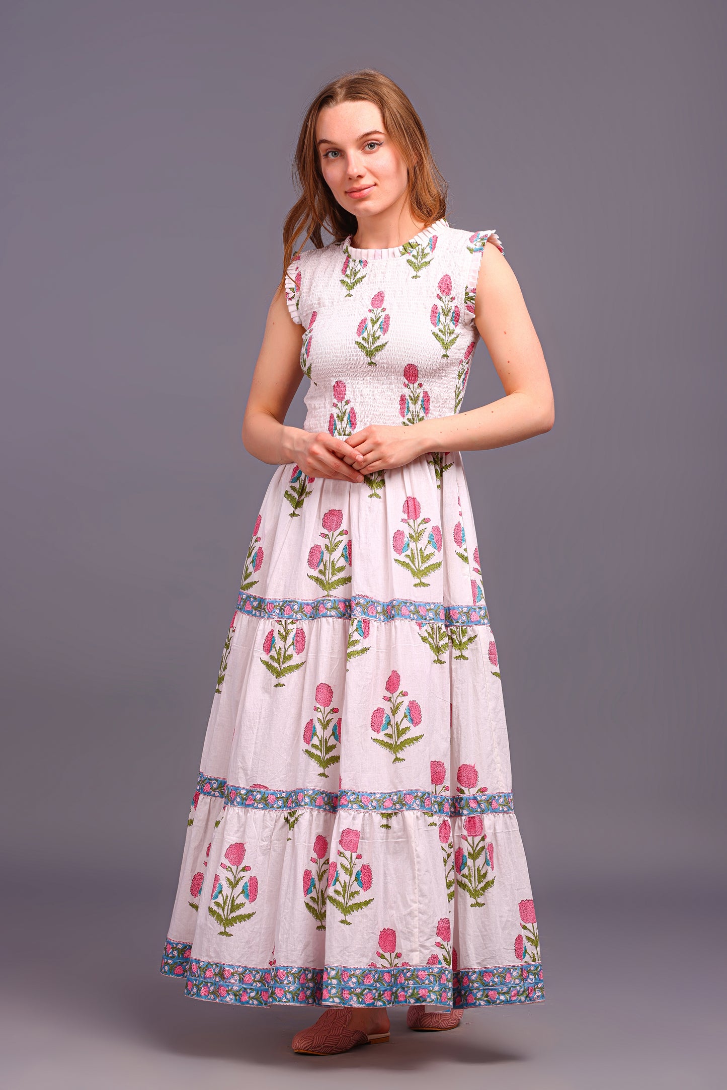 Hand Block Printed dress| Summer Dress| Cotton Dress| Floral print| Handmade| Made in India Block Print Dress| Cotton adjustable body dress