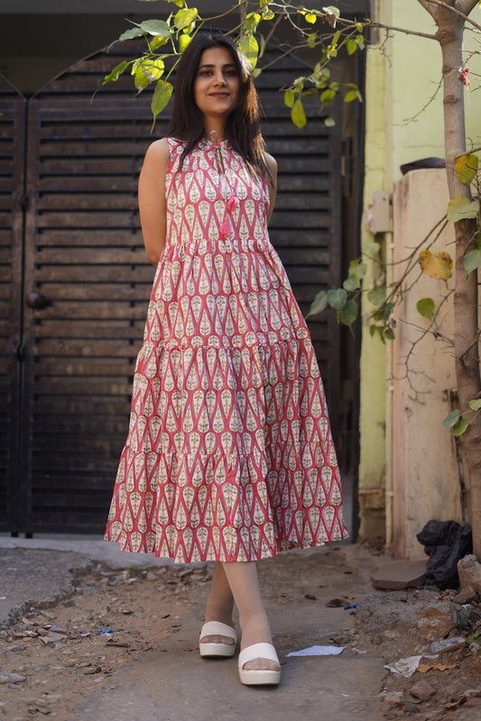 Handblock Print Cotton Dress, Women Cotton Summer Dress, Block Print Dress, Cotton Tier Dress, Printed Cotton dress